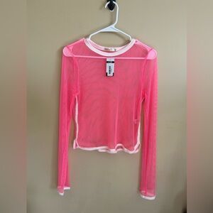 Neon Pink Sheer Mesh Long Sleeve Top Rave/Dance/Club